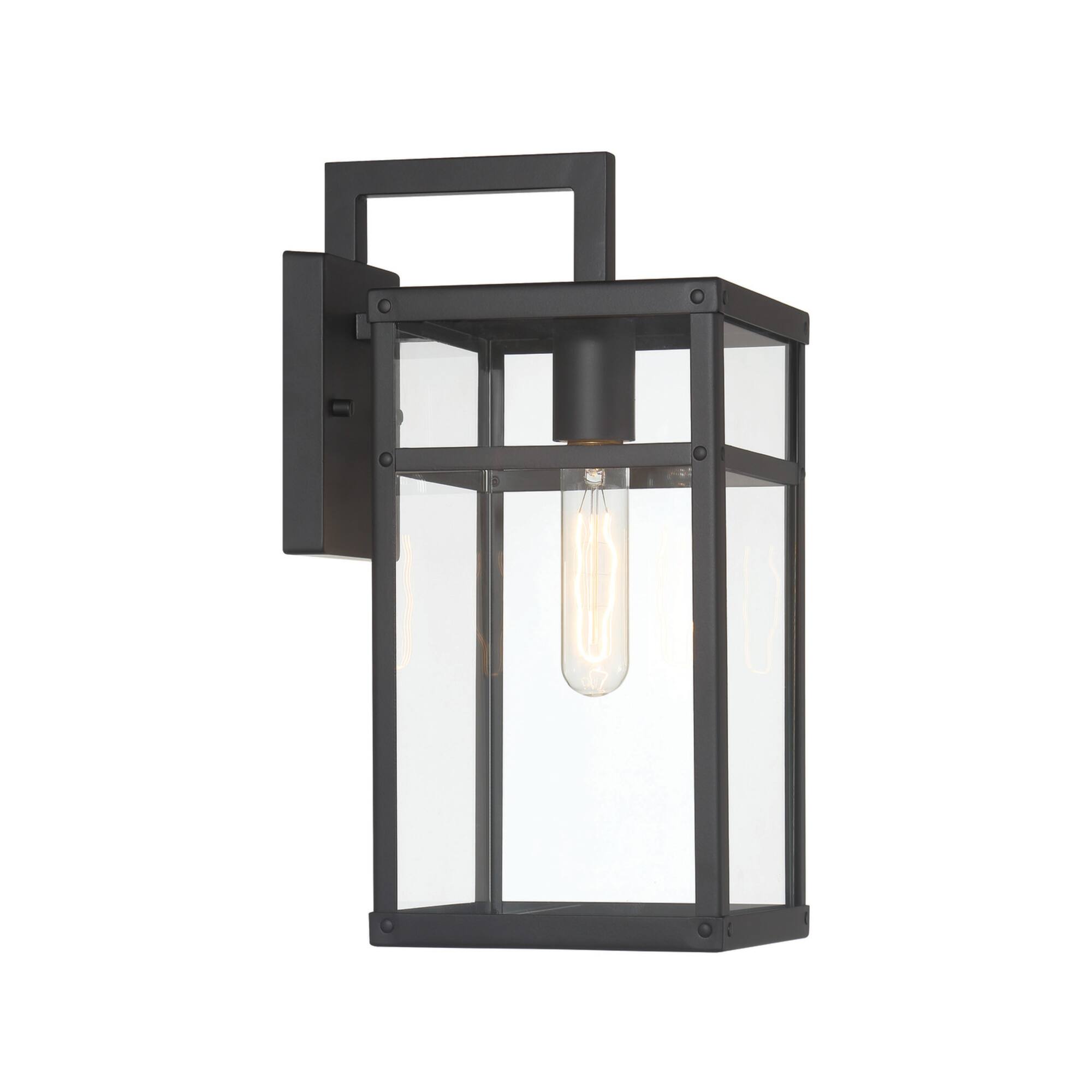 Hello Honey® Blake Black Modern Metal & Clear Glass Paneled Wall Mounted Outdoor Light